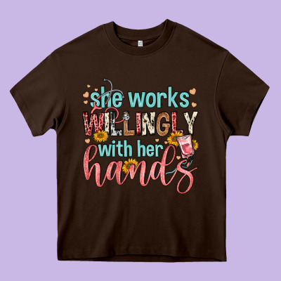 She Works Willingly With Her Hands Heavy Core Tee Designed By Fadigitalartstudio