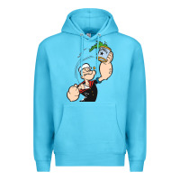 Ocean Blue Popeye Spinach Retro Mens Funny Premium Hoodie - artisFamous