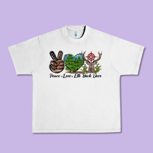 Peace Love Elk Buck Deer Urban Heavy Tee Designed By Lillyallendesigns