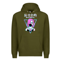 Army Green antisocial wave anime Premium Hoodie - artisFamous