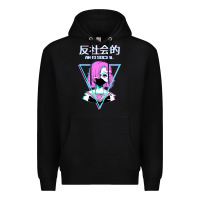 Black antisocial wave anime Premium Hoodie - artisFamous