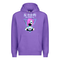 Purple antisocial wave anime Premium Hoodie - artisFamous