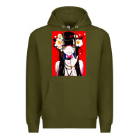 Army Green anime girl japanese Premium Hoodie - artisFamous