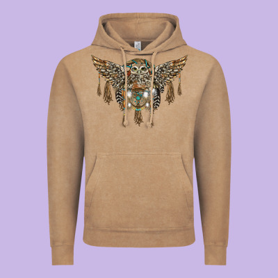 Native Dream Catcher With Owl Vintage Hoodie Designed By Barkaloodesign