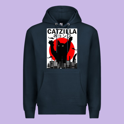 Vintage Catzilla Japanese Sunset Style Premium Hoodie Designed By Artisfamous