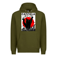 Army Green vintage catzilla japanese sunset style Premium Hoodie - artisFamous