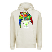Oatmeal Heather parrots drinking margarita hawaiian Premium Hoodie - artisFamous