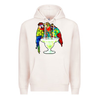 Pale Pink parrots drinking margarita hawaiian Premium Hoodie - artisFamous