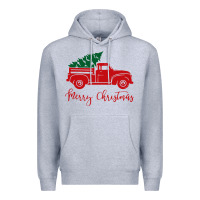 Heather Grey vintage red truck with christmas Premium Hoodie - artisFamous