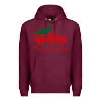 Burgundy vintage red truck with christmas Premium Hoodie - artisFamous