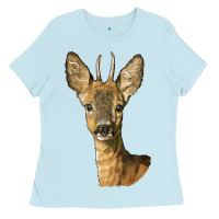 Baby Blue Red brocket Deer Head Ladies Tee - LillyAllenDesigns