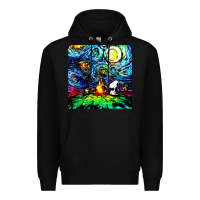 Black starry night print van gogh parody Premium Hoodie - artisFamous