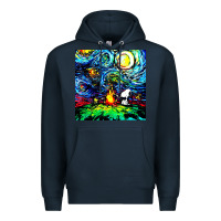 Navy starry night print van gogh parody Premium Hoodie - artisFamous