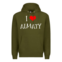 Army Green i love almaty city Premium Hoodie - artisFamous
