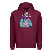 Burgundy skeletor's hug cat Premium Hoodie - artisFamous