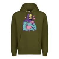 Army Green skeletor's hug cat Premium Hoodie - artisFamous