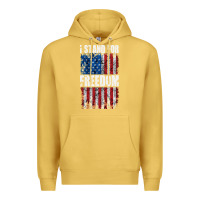 Antique Gold I STAND FOR FREEDOM WITH A DISTRESSED AMERICAN FLAG Premium Hoodie - artisFamous