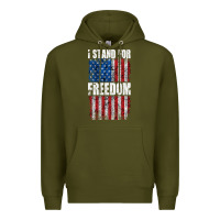 Army Green I STAND FOR FREEDOM WITH A DISTRESSED AMERICAN FLAG Premium Hoodie - artisFamous