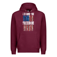 Burgundy I STAND FOR FREEDOM WITH A DISTRESSED AMERICAN FLAG Premium Hoodie - artisFamous