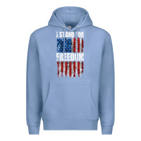 Colony Blue I STAND FOR FREEDOM WITH A DISTRESSED AMERICAN FLAG Premium Hoodie - artisFamous