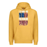 Mustard I STAND FOR FREEDOM WITH A DISTRESSED AMERICAN FLAG Premium Hoodie - artisFamous