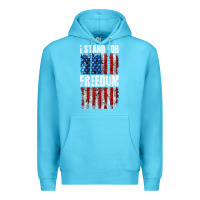 Ocean Blue I STAND FOR FREEDOM WITH A DISTRESSED AMERICAN FLAG Premium Hoodie - artisFamous
