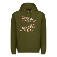 Army Green cherry blossom sakura with bird Premium Hoodie - artisFamous