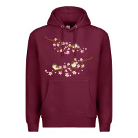 Burgundy cherry blossom sakura with bird Premium Hoodie - artisFamous