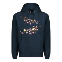 Navy cherry blossom sakura with bird Premium Hoodie - artisFamous