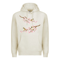 Oatmeal Heather cherry blossom sakura with bird Premium Hoodie - artisFamous