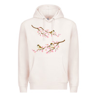Pale Pink cherry blossom sakura with bird Premium Hoodie - artisFamous
