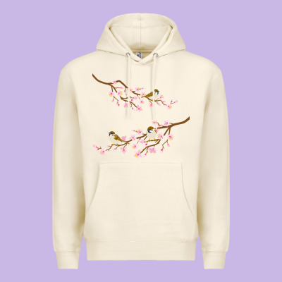 Cherry Blossom Sakura With Bird Premium Hoodie Designed By Artisfamous