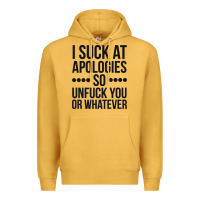Mustard i suck at apologies so unfuck you or whatever swearing black Premium Hoodie - artisFamous