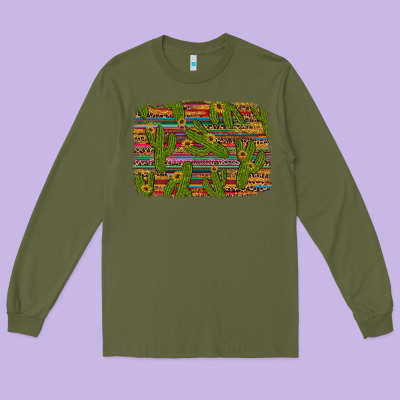Cinco De Mayo Sunflower And Cactus Background Long Sleeve Tee Designed By Artiststas