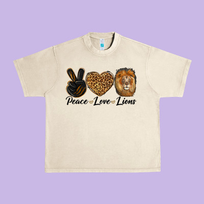 Peace Love Lion Head Urban Heavy Tee Designed By Lillyallendesigns
