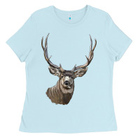 Baby Blue Mule Buck Deer Head Ladies Tee - LillyAllenDesigns