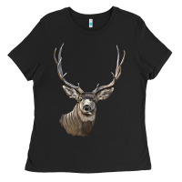 Black Mule Buck Deer Head Ladies Tee - LillyAllenDesigns