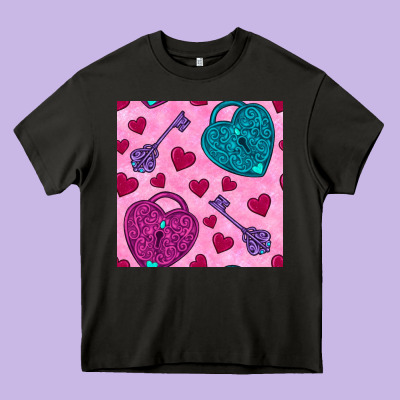 Valentines Day Lock And Key Seamless Pattern Heavy Core Tee Designed By Bundleandbundleshop