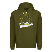 Army Green cat dj Premium Hoodie - artisFamous