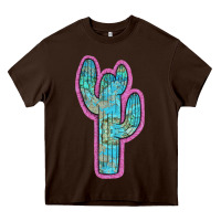 Chocolate Brown Western Turquoise Cactus Heavy Core Tee - RanaPortraitStore