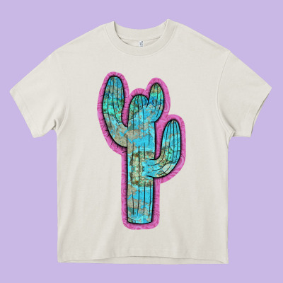 Western Turquoise Cactus Heavy Core Tee Designed By Ranaportraitstore