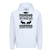 White funny fishing and hunting Premium Hoodie - artisFamous