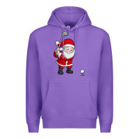 Purple santa claus golf christmas golfer golfing gift Premium Hoodie - artisFamous