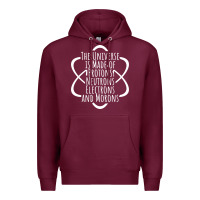 Burgundy funny science geek universe is made of morons white Premium Hoodie - artisFamous