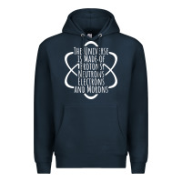 Navy funny science geek universe is made of morons white Premium Hoodie - artisFamous