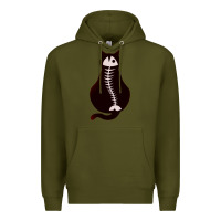 Army Green Cat with Fish Bone Premium Hoodie - artisFamous