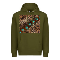 Army Green leopard gemstone leather Premium Hoodie - BarkalooDesign