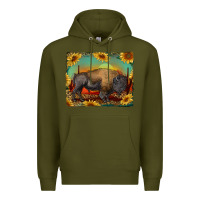 Army Green western bison with sunset background Premium Hoodie - RanaPortraitStore