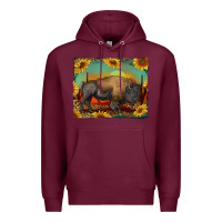 Burgundy western bison with sunset background Premium Hoodie - RanaPortraitStore