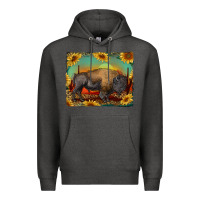 Charcoal Heather western bison with sunset background Premium Hoodie - RanaPortraitStore